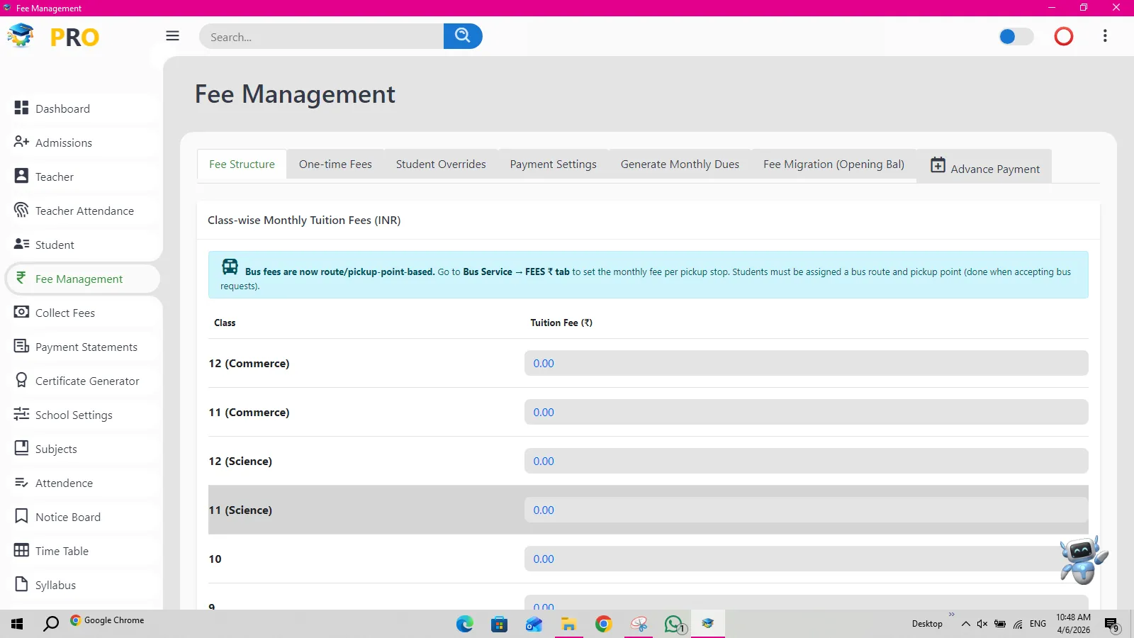 Windows Desktop Fee Management