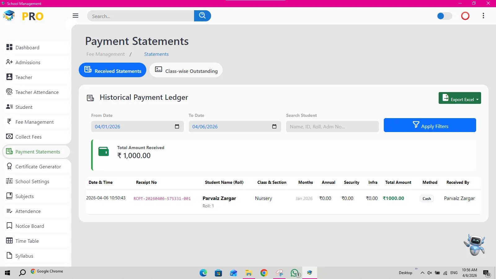 Windows Desktop Ledger Statement